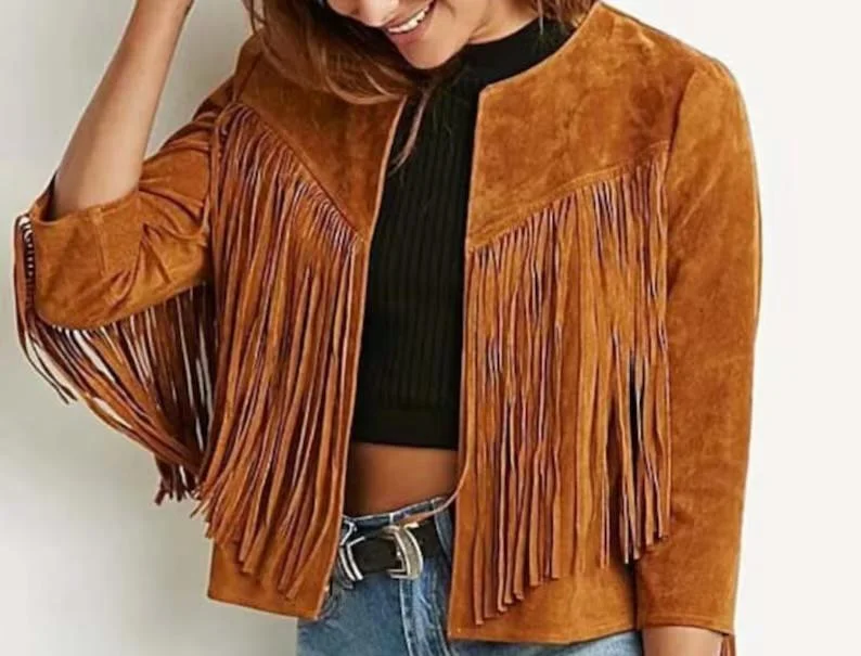 Handmade Fringe Suede Women's Jacket, Fringe Western Vintage Jacket Ladies Leather Jacket, Genuine Suede Leather, Western Jacket, Gifts Tailored Jacket Straight Jacket A-Line Jacket