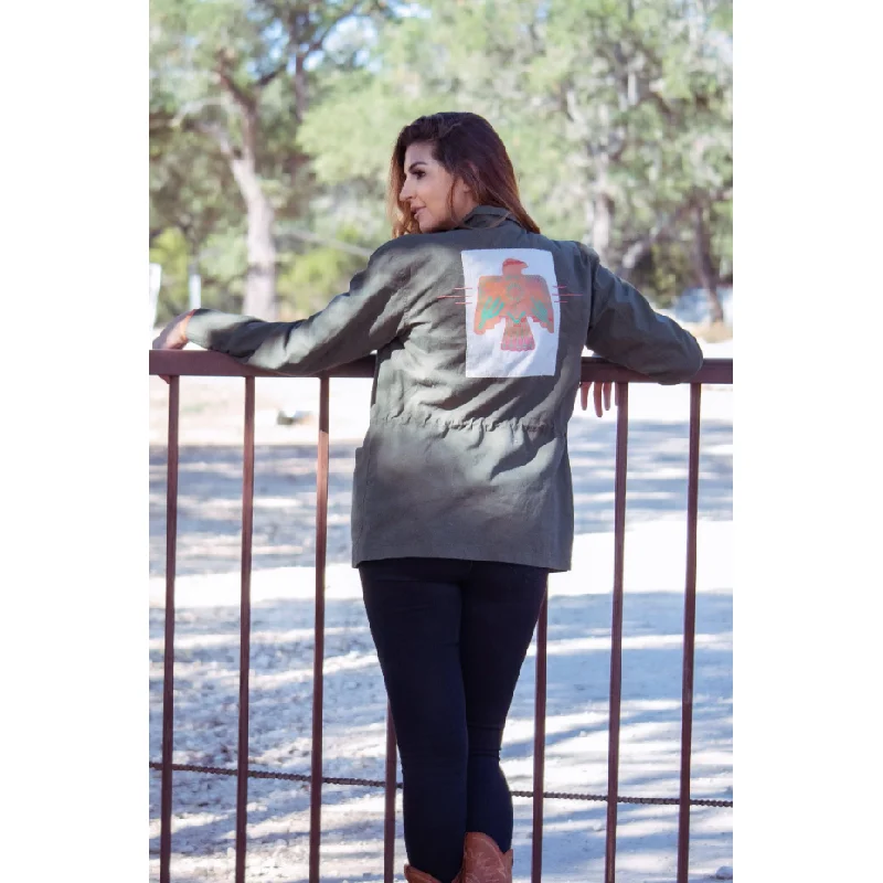 Hooey Ladies Military Jacket, Green with Logo Ribbed Jacket Pleated Jacket Ruffled Jacket Hooey Ladies Military Jacket, Green with Logo Ribbed Jacket Pleated Jacket Ruffled Jacket