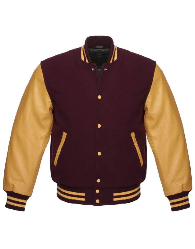 Maroon Varsity Jacket Womens with Leather Sleeves Tiered Jacket Buttoned Jacket Zippered Jacket