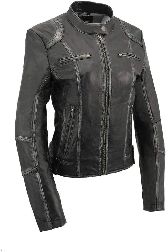 Milwaukee Leather Women's SFL2830 Black Sheepskin Leather Motorcycle Jacket Rayon Jacket Velvet Jacket Corduroy Jacket