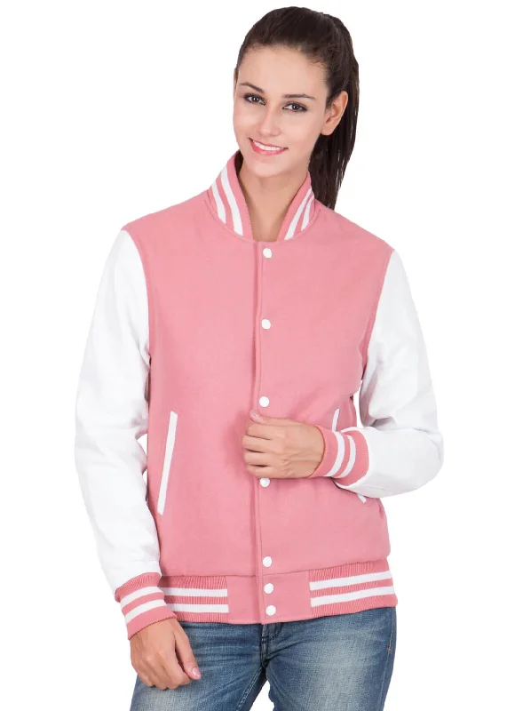 Womens Pink And White Varsity Jacket Plaid Jacket Tartan Jacket Houndstooth Jacket