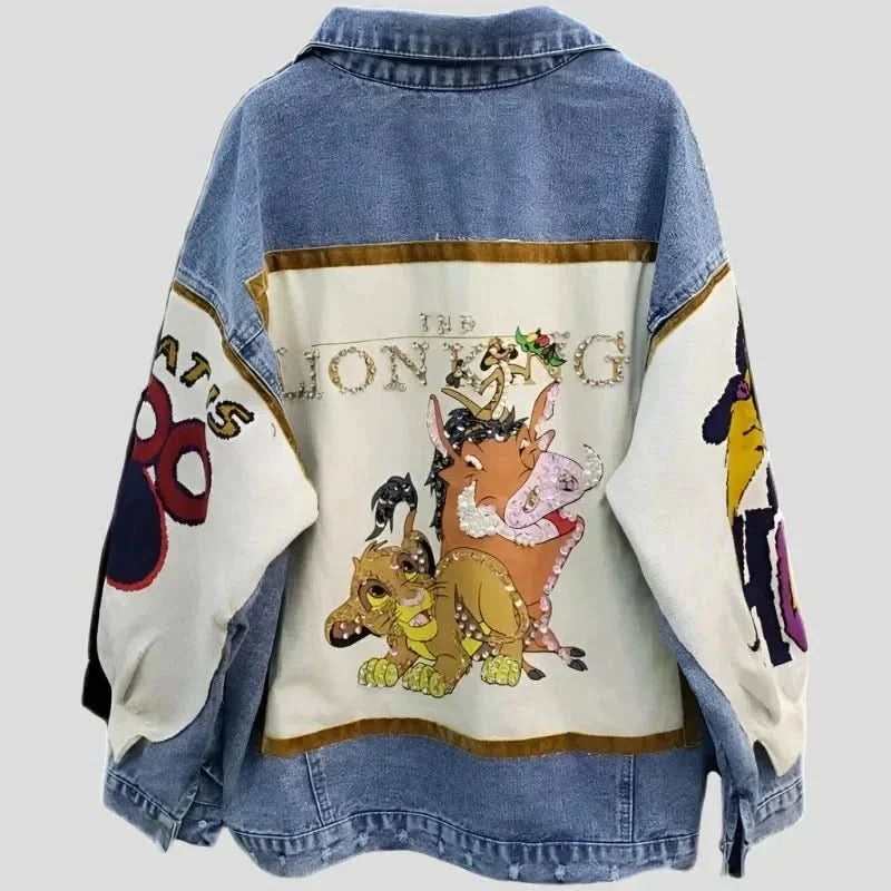 Sparkly Denim Jacket Women's - Wild Kingdom Edition Wool Fabric Cashmere Fabric Tweed Fabric