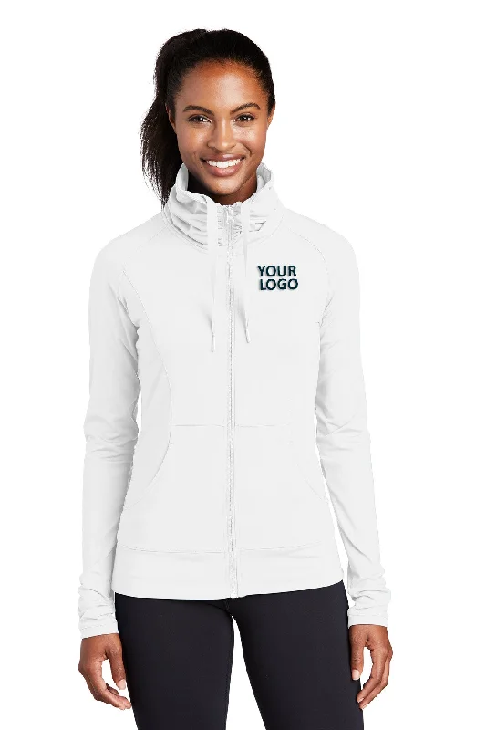 Sport-Tek Ladies Sport-Wick Stretch Customized Full-Zip Jackets, White Ribbed Jacket Pleated Jacket Ruffled Jacket