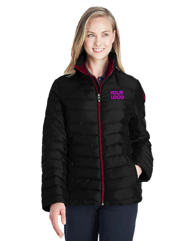 Spyder Ladies Supreme Insulated Puffer Jackets, Black/ Red Knit Fabric Woven Fabric Fleece Fabric