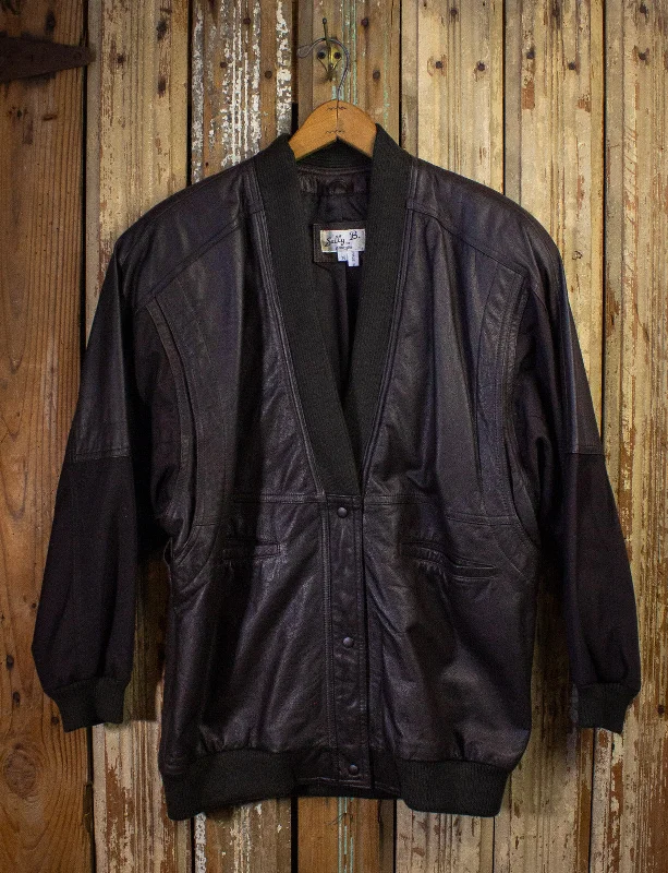 Vintage Sally B Brown Leather Bomber Jacket 80s Medium Nylon Fabric Polyester Fabric Spandex Fabric Vintage Sally B Brown Leather Bomber Jacket 80s Medium Nylon Fabric Polyester Fabric Spandex Fabric