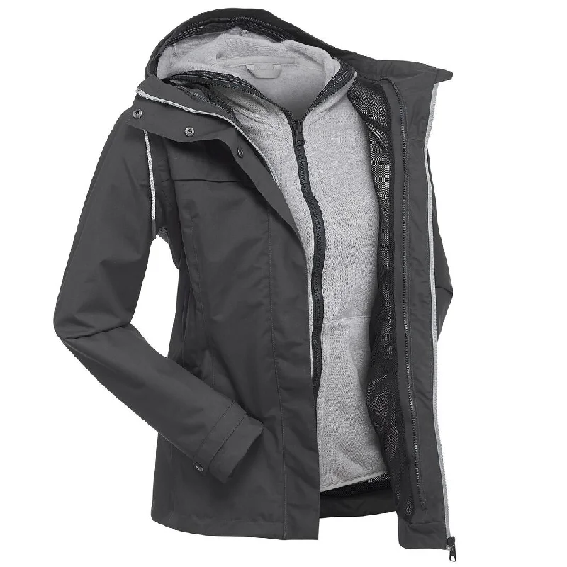 Women's Waterproof 3-In-1 Travel Jacket - Dark Grey Denim Jacket Leather Jacket Suede Jacket