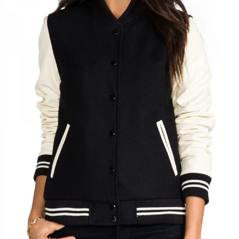 Women's Black And Cream Varsity Jacket Appliqued Jacket Beaded Jacket Sequined Jacket Women's Black And Cream Varsity Jacket Appliqued Jacket Beaded Jacket Sequined Jacket