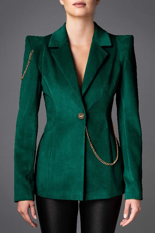 Women's Velvet Jacket - Boldness Emerald Green Fleece Jacket Down Jacket Parka