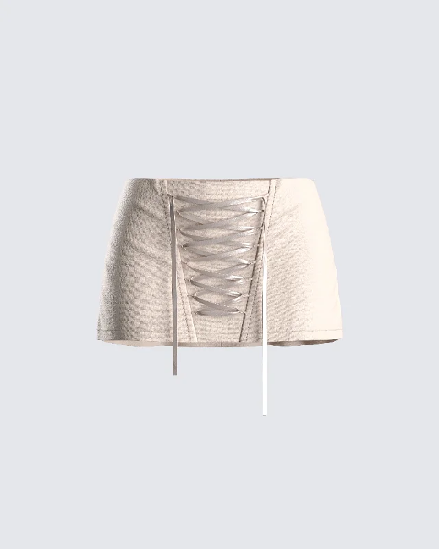 Astrid Taupe Lace Up Mini Skirt cotton skirt soft