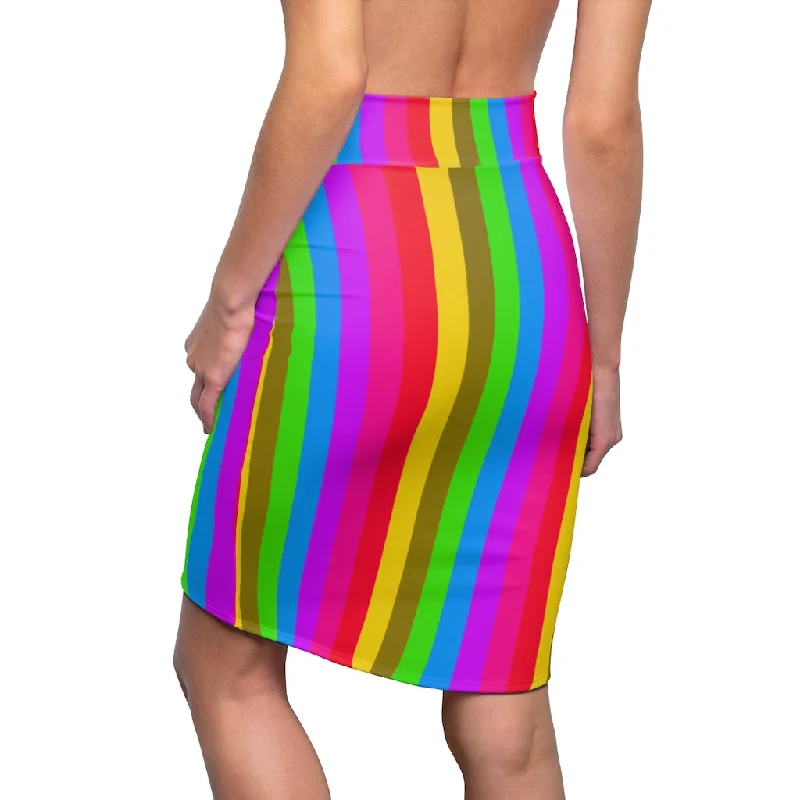 Colourful Rainbow Women's Pencil Skirt, Bright Cute Gay Pride Skirt For Women-Made in USA leather skirt bold