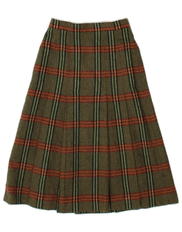 HENRY WHITE Womens A-Line Skirt UK 12 Medium W28  Green Check Lambswool seamless skirt comfort