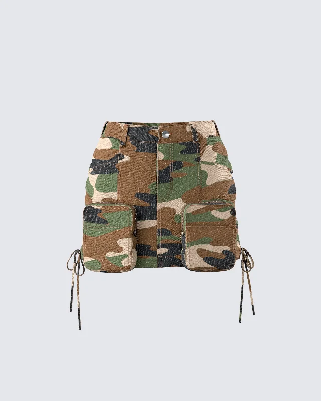 Merida Camo Zip Pocket Mini Skirt elastic waist skirt