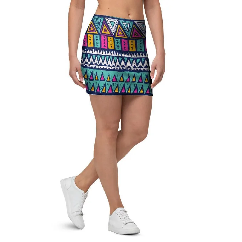 Multicolor Native Aztec Trippy Striped Mini Skirt linen skirt breathable