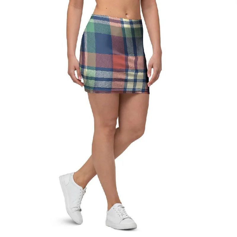 Multicolor Plaid Tartan Mini Skirt denim skirt casual