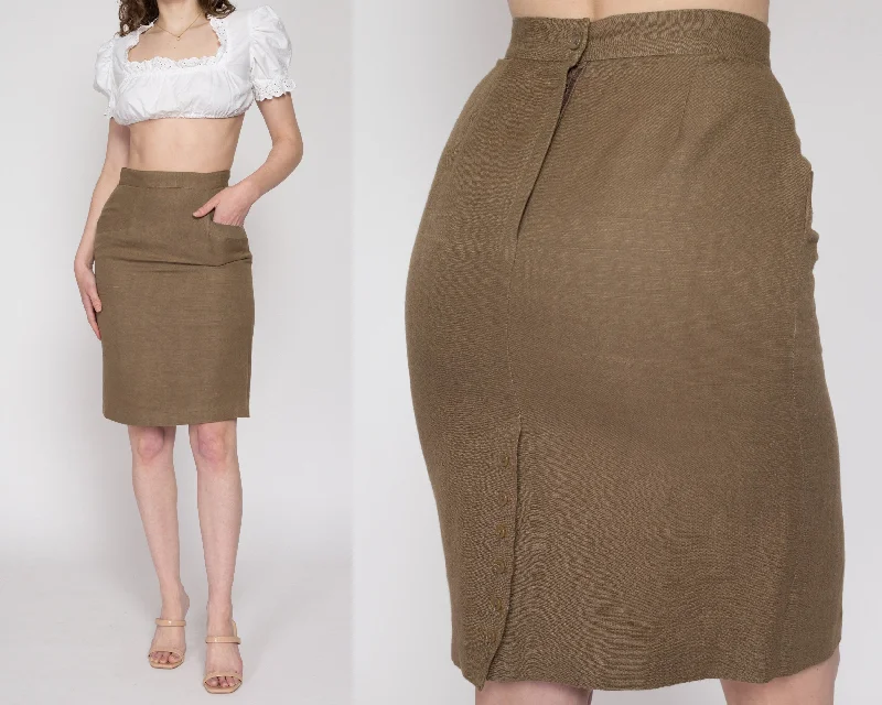 Small 90s Khaki Brown Linen Pencil Skirt 26" lace skirt romantic