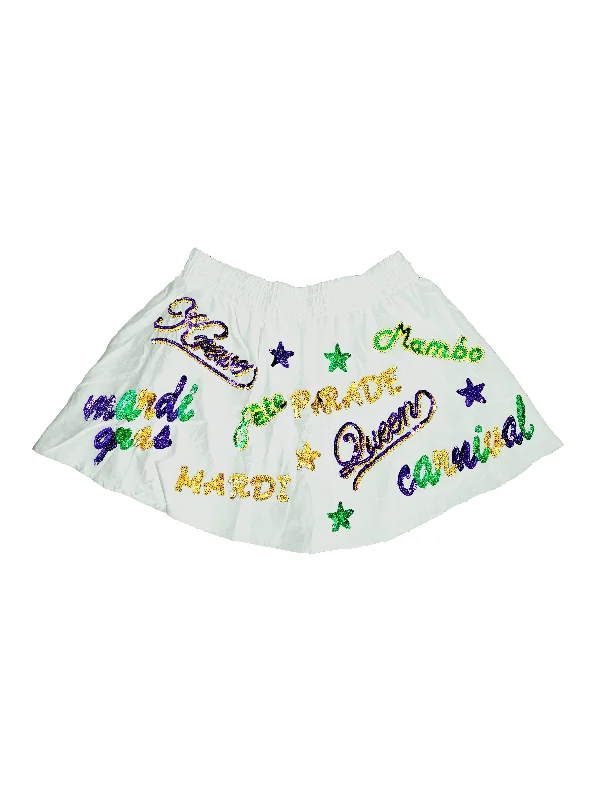 Youth Mardi Gras Explosion Skort - White linen skirt relaxed